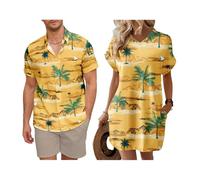 Robes d'Été Femme UK V-Neck Manches Courtes Casual à Poches Chemises Casual Boutonnées Homme Tenue Assortie Couple (FR/ES, Alpha/Lettres, M, Taille Normale, Taille Normale, Homme, #1)
