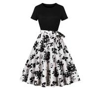 Robes d'été Keepink pour femmes UK, petites dames vintage des années 50 et 60, robes décontractées à manches courtes évasées, robe de bal swing vintage avec ceinture, taille empire, robes de cocktail