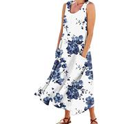 Robes d'été pour femmes 2025 d'été décontractées sans manches dos nu longue robe de plage maxi robes pour femmes, bleu, XL