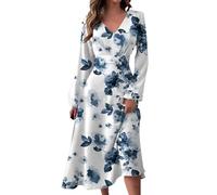 Robes d'été pour femmes 2025 élégantes à manches longues amples unies robes longues décontractées avec poches, robes d'invitées de mariage pour femmes, blanc, XL