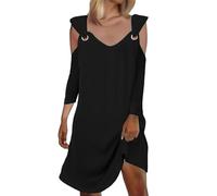 Robes d'été pour femmes 2025 populaire automne couleur unie bouton en métal bouton col en V robe pour femmes robe d'invitée de mariage, Noir , 8-9ans(130 cm)