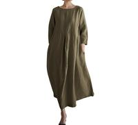 Robes d'été pour femmes 2025 - Robe ample surdimensionnée en coton - Lèpre - Col rond - Couleur unie - Grande jupe trapèze - Robes d'invitées de mariage pour femmes, Vert, XL