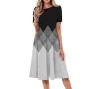 Robes d'été pour femmes 2025 - Robe midi à manches courtes et col rond - Élégante robe plissée avec poche latérale - Robe chemise trapèze avec poches, gris, 3XL