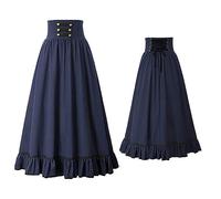 Robes d'été pour femmes - Jupe maxi - Taille haute - Jupe gothique médiévale - Robe blanche pour femme, bleu, XXL