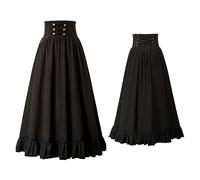 Robes d'été pour femmes - Jupe maxi - Taille haute - Jupe gothique médiévale - Robe blanche pour femme, Noir , 4XL