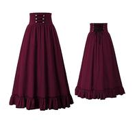 Robes d'été pour femmes - Jupe maxi - Taille haute - Jupe gothique médiévale - Robe blanche pour femme, Rouge, L