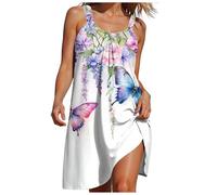 Robes d'été pour femmes, robe d'été à manches courtes, robe midi décontractée à motif floral 2025, robes noires pour femmes, robe décontractée à bretelles rayées avec col en V, Violet clair., L