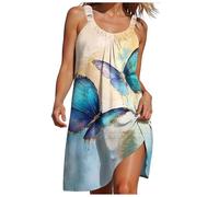 Robes d'été pour femmes, robe d'été à manches courtes, robe midi décontractée à motif floral 2025, robes noires pour femmes, robe décontractée à bretelles rayées avec col en V, Bleu-a, 3XL