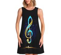 Robes d'été pour Femmes, Robe d'été décontractée à col Rond et Motif Musical coloré, Robe débardeur sans Manches avec Poches