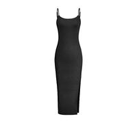 Robes d'été pour femmes, robe d'été pour femme, robe à bretelles, couleur unie, taille haute, robe porte-jarretelles fendue, robe blanche pour femme, Noir , L
