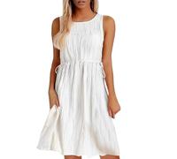 Robes d'été pour femmes, robes d'été décontractées 2025 sans manches, coupe ample, col rond, couleur unie, robe blanche pour femme, blanc, L