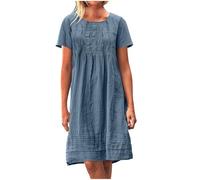 Robes d'été pour femmes soldes de dédouanement printemps col en V manches courtes impression poche boutons robe décontractée mi-mollet, 2 Bleu marine, XL