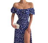 Robes D'Été Robes Pour Femmes Élégantes Épaules Dénudées Robe D'Été Taille Ouverte Jupe Longue Manches Courtes Enveloppé Hanches Partie, HUTALIM, Bleu, XL