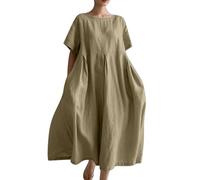 Robes d'invitées de mariage pour femmes 2024 mode d'été en coton couleur unie avec poche, robes d'invitées de mariage pour femmes, kaki, S
