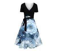 Robes d'invitées de mariage pour femmes, col en V, manches courtes, ample et tendance, robe décontractée pour femme, Noir , S