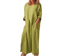 Robes d'invitées de mariage pour femmes, robe d'été décontractée à manches longues et col rond en coton avec poches, robes d'été pour femmes, jaune, S