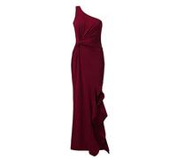 Robes d'invitées de mariage pour femmes, robes maxi robe de soirée froncée à une épaule, robe formelle pour femme, robe d'invitée de mariage, Rouge, XL