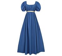 Robes Dirndelkleider pour femme avec écharpe en satin, manches bouffantes froncées, taille empire, kit de tapisserie médiévale, bleu foncé, XL
