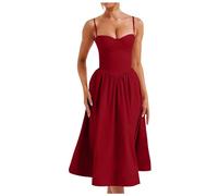 Robes dos nu Robe corset pour femme, bustier, robe midi, corset fluide avec ourlet plissé robe jupon femme, rouge, XXL