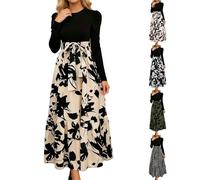 Robes élégantes pour femme - Robe festive à fleurs - Longue robe élégante - Robe longue pour le carnaval - Grande taille - Manches longues - Robe de loisirs - Robe de fête pour mariage