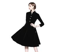 Robes élégantes Robe en Velours Noir Hiver Robes élégantes for Les Femmes rétro Audrey Hepburn à Manches Longues Dames Bureau Vestidos Robe (Color : Black, Size : S)