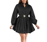 Robes Élégantes Taille 50 Haute Couleur Unie Manches Longues Femme Robe Courte à la Taille Robes Colorées, Noir , S