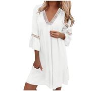 Robes en Dentelle Femmes Fête Mariage Manches 3/4 Été Col en V Robe Mi-Longue Décontractée Robes Courtes Gradient Imprimé Coupe Ample Plage Vacances Robe d'été Une Ligne Robe Évasée Swing