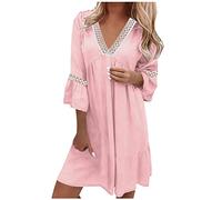 Robes en Dentelle Femmes Fête Mariage Manches 3/4 Été Col en V Robe Mi-Longue Décontractée Robes Courtes Gradient Imprimé Coupe Ample Plage Vacances Robe d'été Une Ligne Robe Évasée Swing