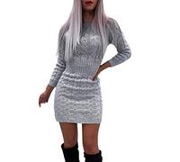Robes en tricot pour femmes hiver sexy uni V-cou zippé - Pull tricoté robe de soirée femme élégant mini robe ajustée stretch pull robe d'hiver femmes manches longues chaud gros tricot robe de cocktail