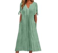 Robes Femmes D Été Robe Longue Femme Grande Taille Coton Lin en Fluide Tunique Courte Chemise Mi Boheme Chic Et Elegant Gaze De Plage Champetre Fleurie Qui Cache Le Ventre Trapeze,Vert-D,3XL