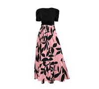 Robes Femmes d été,Womens Cute Dress Bell Sleeve Three Layer V Neck Loose Swing Print Dress Robe Courte Moulante (Pink, S)