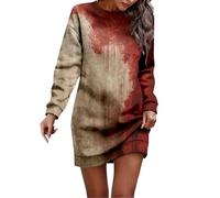 Robes Femmes Halloween Citrouille Imprimé Sang Costume de renaissance Robe médiévale avec manches trompette gothique maxi robes de carnaval fête Long Dress for Women Costume Medieval (Kaki #3, L)