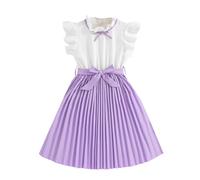 Robes Filles Jupe Robes Enfants Robe Fille Robe de Princesse à Manches Flottantes Bloc de Couleur pour Filles | Jupe Plissée de Style Coréen pour Printemps Été, lilas, 8-9 ans