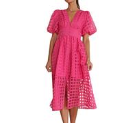 Robes formelles pour femme taille haute couvrant le ventre mince et drapé, ample et décontracté, pantalon à jambes larges, robes enveloppantes grande taille pour femmes, taille 3X, rose vif, XL