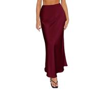 Robes formelles pour femmes, jupes printemps-été, jupe en satin, taille haute, maxi fête, mariage, jupes longues, robes d'invitées de mariage pour femmes, bordeaux, L