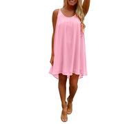Robes longues pour femmes 2025 couleur unie col rond sans manches en mousseline de soie creuse robes d'invitées de mariage pour femmes, rose, XL