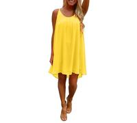 Robes longues pour femmes 2025 couleur unie col rond sans manches en mousseline de soie creuse robes d'invitées de mariage pour femmes, jaune, 8-9ans(130 cm)