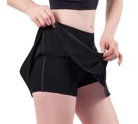 Robes longues pour femmes 2025 - Deux jupes de yoga pour femme - Séchage rapide - Pour la course à pied, le fitness, le tennis, l'entraînement, le sport, les invitées de mariage, Noir , L
