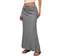 Robes longues pour femmes 2025 pour femmes, style décontracté, élégant, couleur unie, jupe A, taille élastique, poches, jupe longue, robes d'invitées de mariage pour femmes, gris foncé, 40