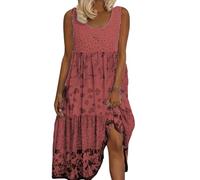 Robes maxi pour femmes 2025 grande taille pull fleur sans manches col en U robe imprimée robe noire pour femmes, Rouge, XL