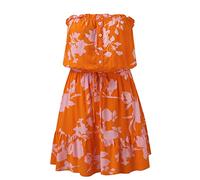 Robes midi pour femme Robe d'été sans bretelles pour femme avec détails parfaits vacances à la plage décontractées Robes de bal Petite chemise, Orange, L