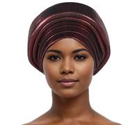 Robes musulmanes Femmes Hijab musulman Tête ethnique à la mode Bandeau noué Bonnet pré-noué Élégant Wrap Or Braid Bonnet Bonnet Chapeaux Tête torsadée Turbans, O vin, taille unique
