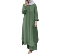 Robes musulmanes pour femme arabe deux pièces ensemble manches manchette bouton chemise pantalon costume maxi robes loisirs robe décontractée confortable respirant printemps automne prière Abaya, 05