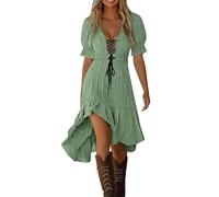 Robes occidentales à porter avec des bottes longueur genou bouffantes manches courtes ourlet irrégulier gothique dentelle vintage cowgirl robe d'été, vert clair, Taille XL