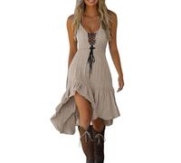 Robes occidentales à porter avec des bottes sans manches en dentelle patchwork robe d'été cowgirl fluide taille smockée robe gothique vintage, beige, XX-Large