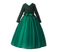 Robes Paillette Filles Princesse Manches Longues pour Les Fêtes Anniversaires et Mariages Robe de Fille de Fleur Filles Robes Été Dress Fille de Princesse Bowknot Robe Soiree Princesse