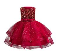 Robes Paillette Filles Robe Petite Fille Fleur Jupe sans Manches Col Rond Bowknot Robes Mariage Anniversaire Cake Smash Robe de Soirée Princesse Fête Dress d'anniversaire Ceremonie Mariage Fête