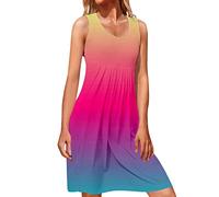Robes pour femme - Col rond - Sans manches - Multicolore - Imprimé dégradé, B-Hot Pink, S