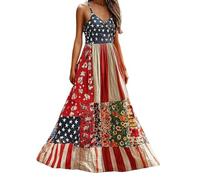 Robes pour femme Independence Day Patch Art Line Robe longue avec drapeau floral, Vert, L