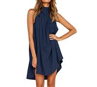 Robes pour femmes au Royaume-Uni Summer Holiday Party Beach Robe irrégulière sans manches, Bleu A, L